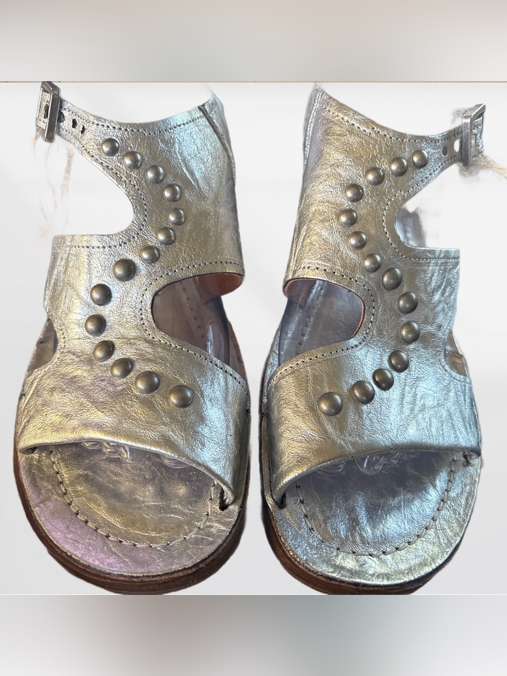 A.S.98 Metallic Silver Studded Leather Sandals 8.5-9US or 39EU - Picture 5 of 10